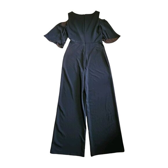 Connected Apparel Jumpsuit Womens Size 6 Solid All Black Cold Shoulder Zip Up - Picture 3 of 6